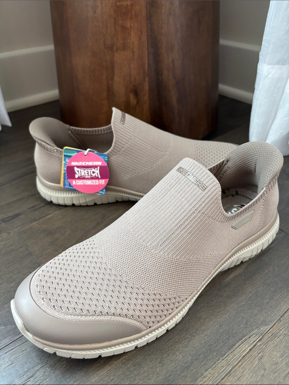Sketchers Memory foam slip on,machine washable,taupe/tan/gray shoes,